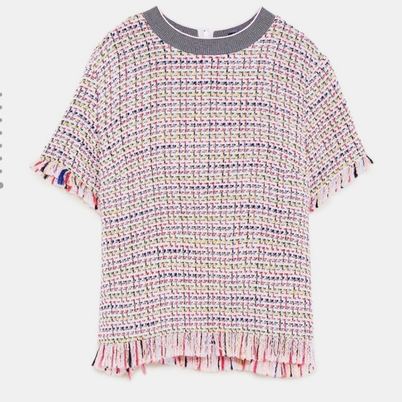 Zara Frayed Tweed Top - Picture 2 of 6